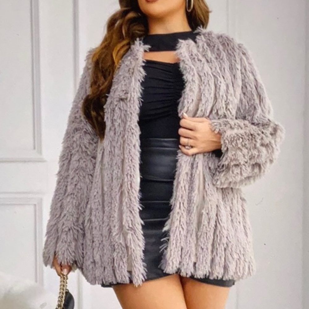 SHEIN Gray Faux Fur Coat